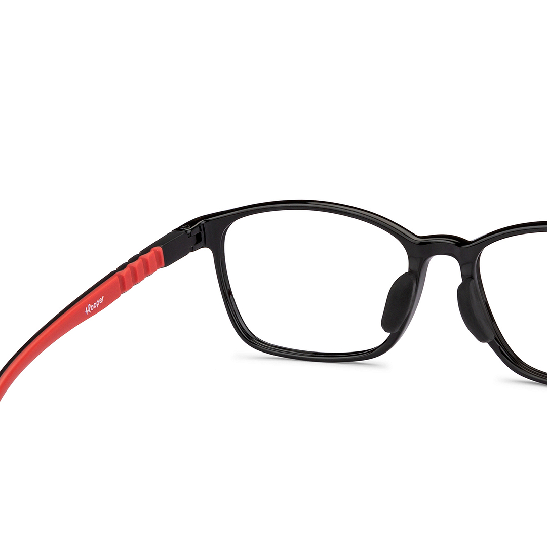 Hooper Screen Glasses Kids Glasses: Black Red Full Rim Rectangle Kids 8-12 yrs Computer Glasses Digi Hooper HP D10095L-C1 right side