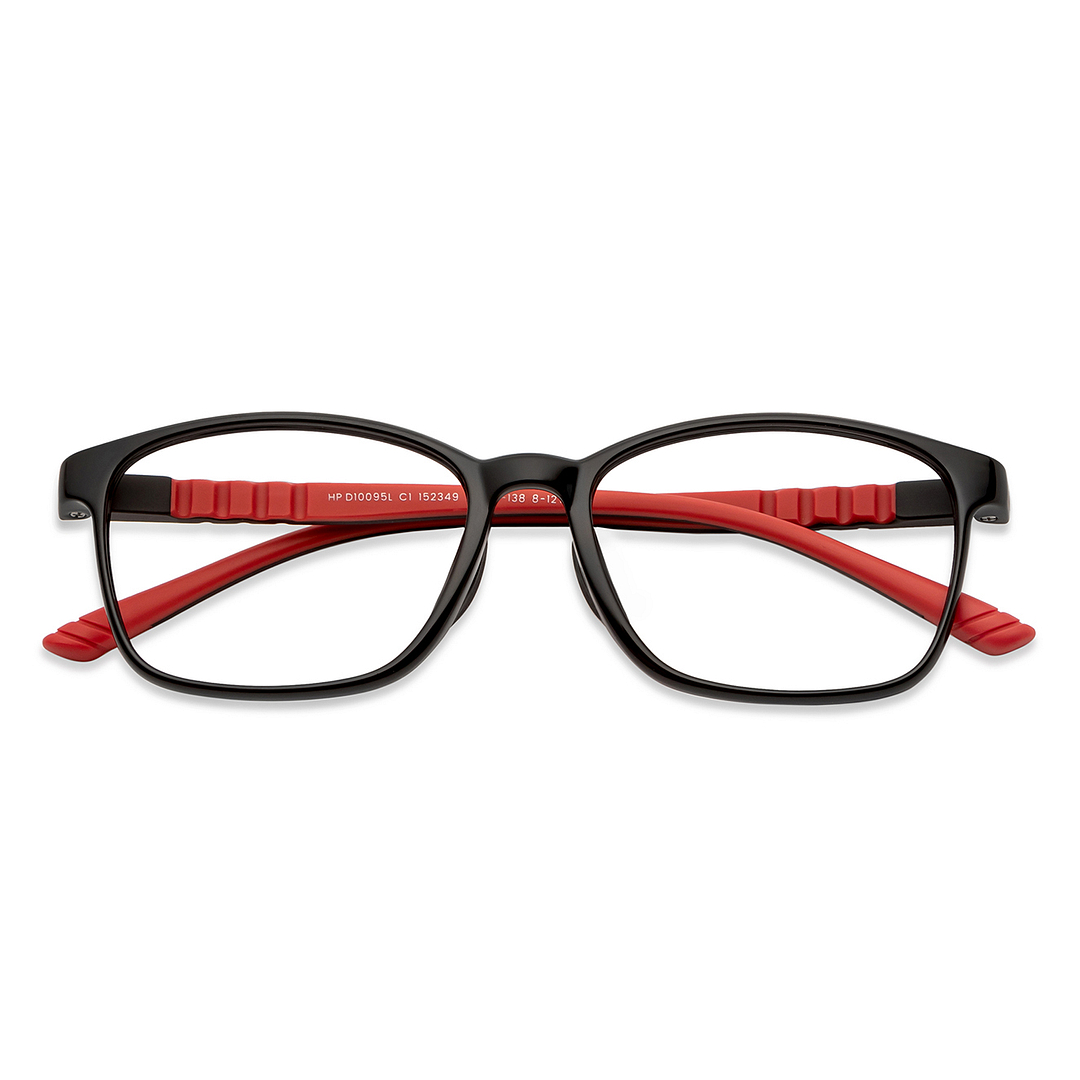 Hooper Screen Glasses Kids Glasses: Black Red Full Rim Rectangle Kids 8-12 yrs Computer Glasses Digi Hooper HP D10095L-C1 left side