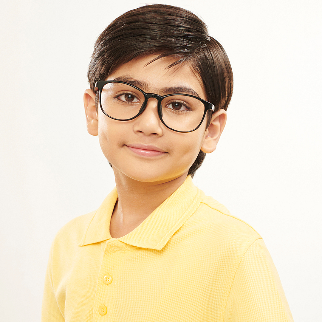 Hooper Screen Glasses Kids Glasses: Black Red Full Rim Round Kids 8-12 yrs Computer Glasses Digi Hooper HP D10097L-C2 left side