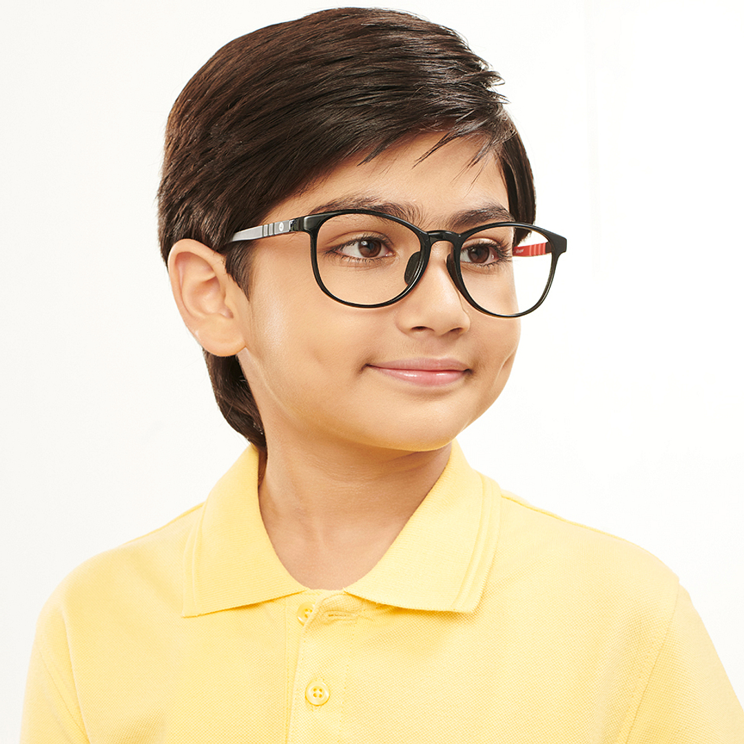 Hooper Screen Glasses Kids Glasses: Black Red Full Rim Round Kids 8-12 yrs Computer Glasses Digi Hooper HP D10097L-C2 right side