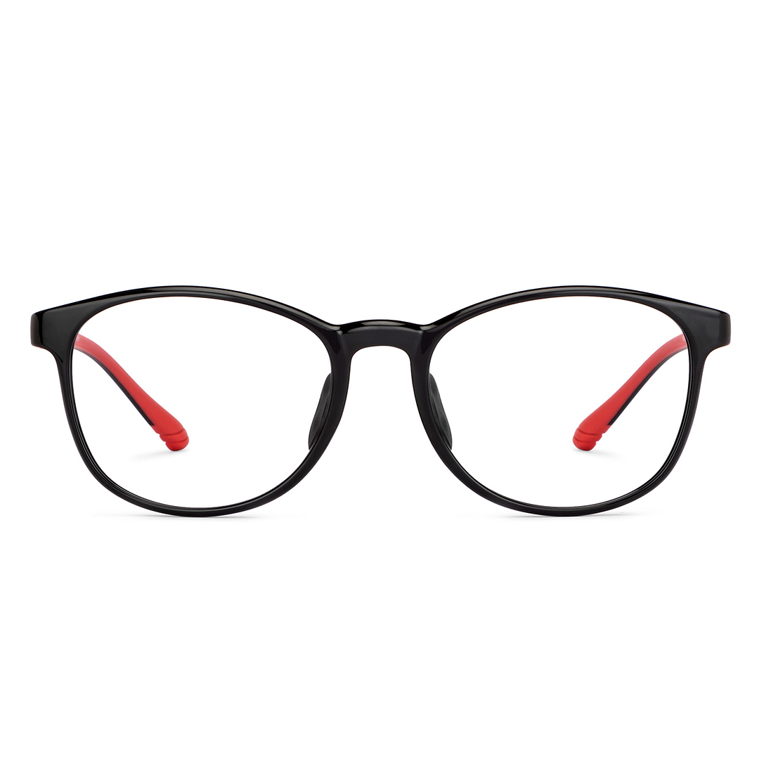 Hooper Screen Glasses Kids Glasses: Black Red Full Rim Round Kids 8-12 yrs Computer Glasses Digi Hooper HP D10097L-C2 left side