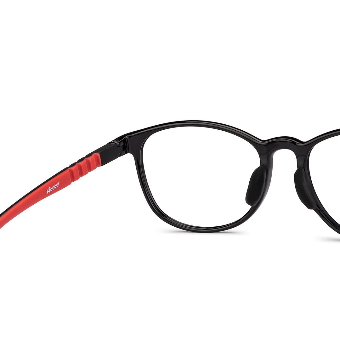 Hooper Screen Glasses Kids Glasses: Black Red Full Rim Round Kids 8-12 yrs Computer Glasses Digi Hooper HP D10097L-C2 right side