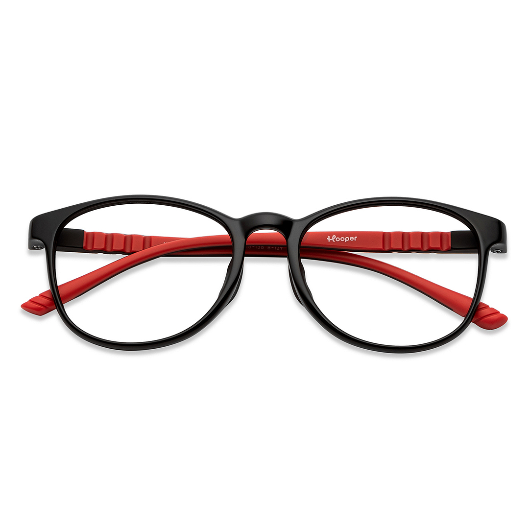 Hooper Screen Glasses Kids Glasses: Black Red Full Rim Round Kids 8-12 yrs Computer Glasses Digi Hooper HP D10097L-C2 left side
