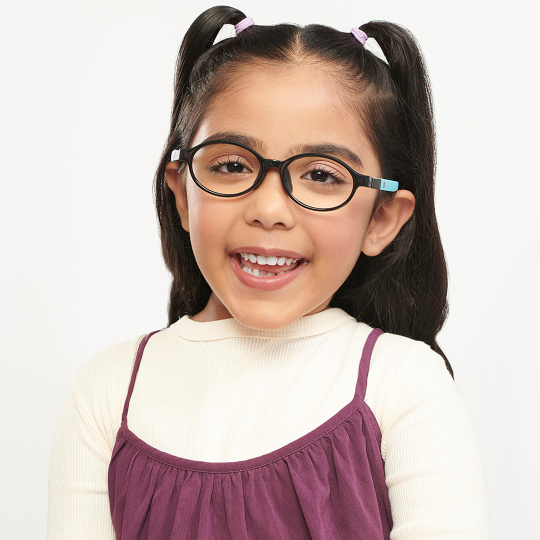 Hooper Screen Glasses Kids Glasses: Black Sky Blue Full Rim Oval Kids 8-12 yrs Computer Glasses Digi Hooper HP D10103M-C2 left side