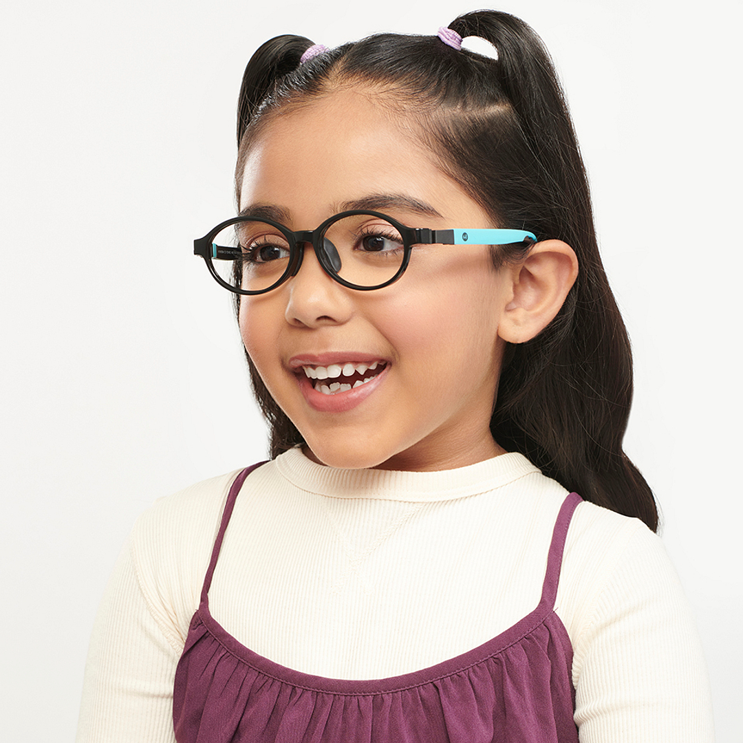 Hooper Screen Glasses Kids Glasses: Black Sky Blue Full Rim Oval Kids 8-12 yrs Computer Glasses Digi Hooper HP D10103M-C2 right side