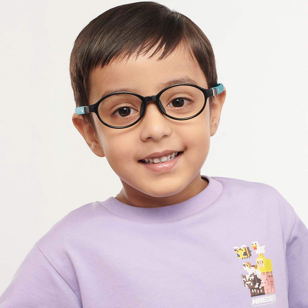 Hooper Screen Glasses Kids Glasses: Black Sky Blue Full Rim Oval Kids 8-12 yrs Computer Glasses Digi Hooper HP D10103M-C2 right side