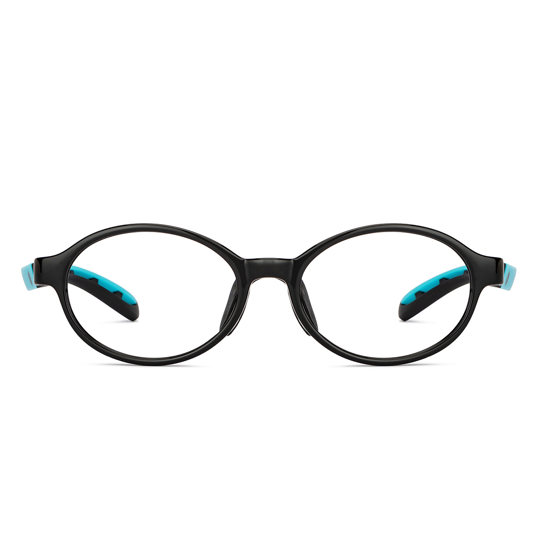 Hooper Screen Glasses Kids Glasses: Black Sky Blue Full Rim Oval Kids 8-12 yrs Computer Glasses Digi Hooper HP D10103M-C2 left side