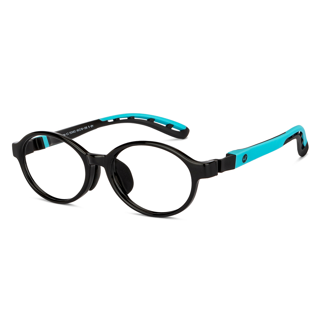 Hooper Screen Glasses Kids Glasses: Black Sky Blue Full Rim Oval Kids 8-12 yrs Computer Glasses Digi Hooper HP D10103M-C2 right side