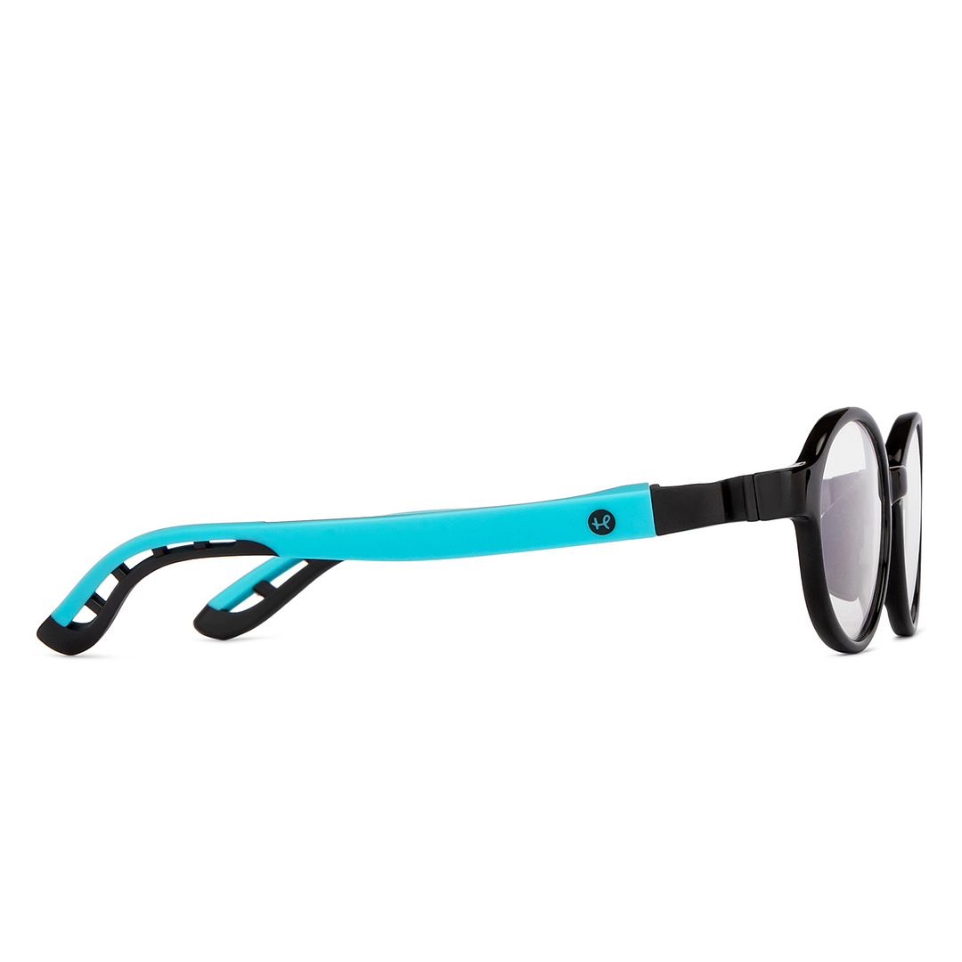 Hooper Screen Glasses Kids Glasses: Black Sky Blue Full Rim Oval Kids 8-12 yrs Computer Glasses Digi Hooper HP D10103M-C2 left side
