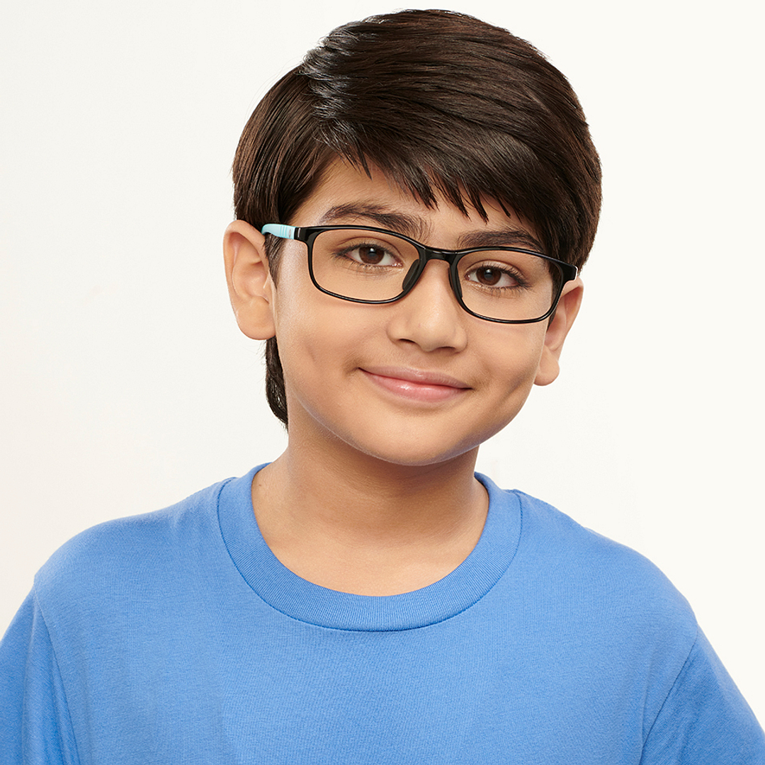 Hooper Screen Glasses Kids Glasses: Black Sky Blue Full Rim Rectangle Kids 8-12 yrs Computer Glasses Digi Hooper HP D10098L-C2 right side
