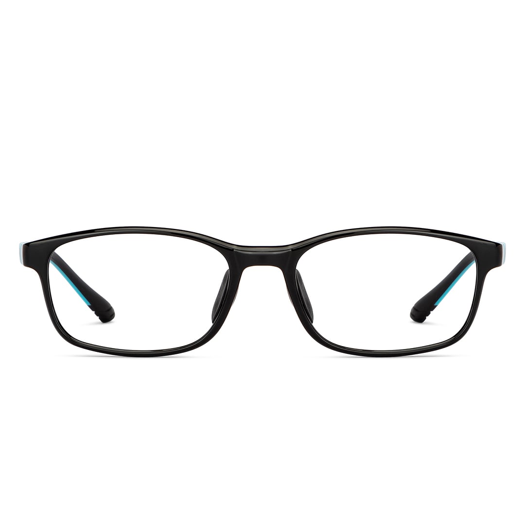 Hooper Screen Glasses Kids Glasses: Black Sky Blue Full Rim Rectangle Kids 8-12 yrs Computer Glasses Digi Hooper HP D10098L-C2 left side