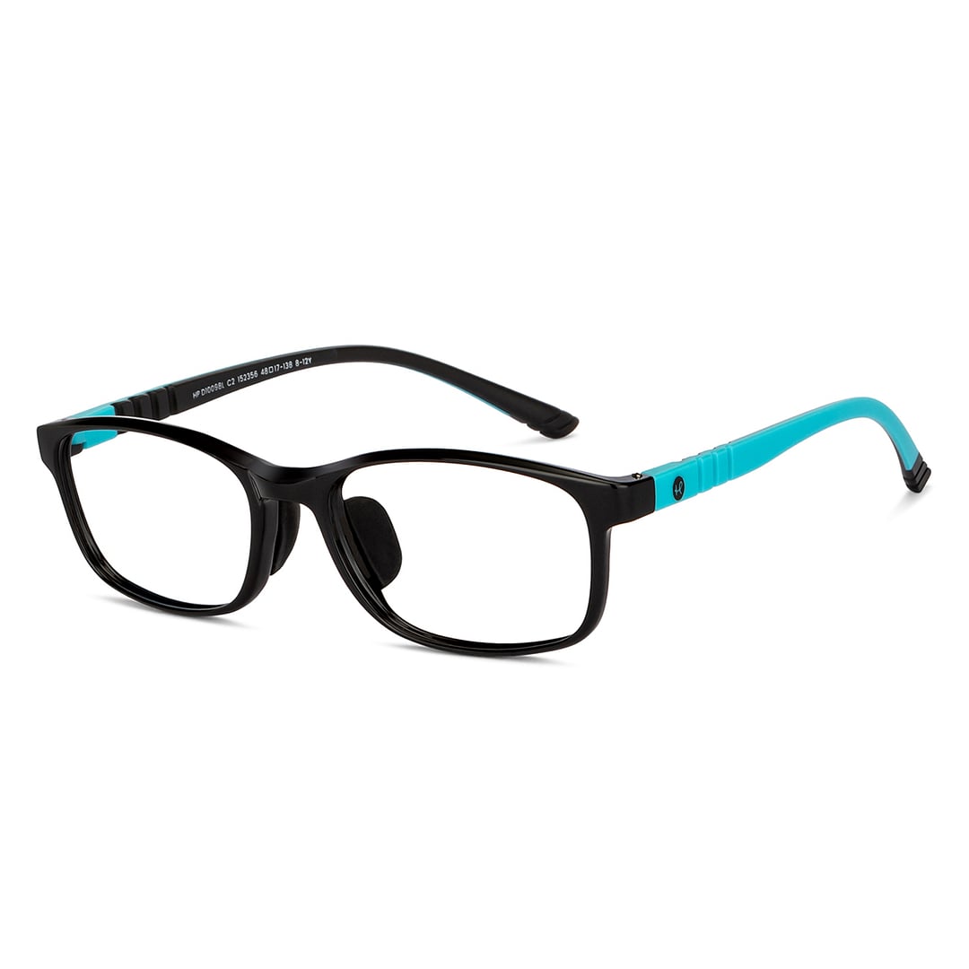 Hooper Screen Glasses Kids Glasses: Black Sky Blue Full Rim Rectangle Kids 8-12 yrs Computer Glasses Digi Hooper HP D10098L-C2 right side