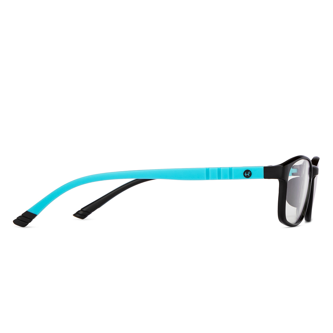 Hooper Screen Glasses Kids Glasses: Black Sky Blue Full Rim Rectangle Kids 8-12 yrs Computer Glasses Digi Hooper HP D10098L-C2 left side