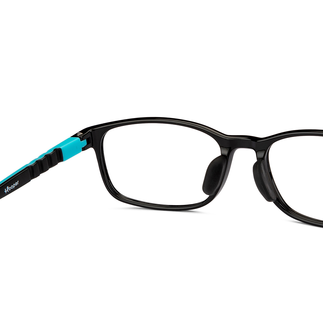 Hooper Screen Glasses Kids Glasses: Black Sky Blue Full Rim Rectangle Kids 8-12 yrs Computer Glasses Digi Hooper HP D10098L-C2 right side