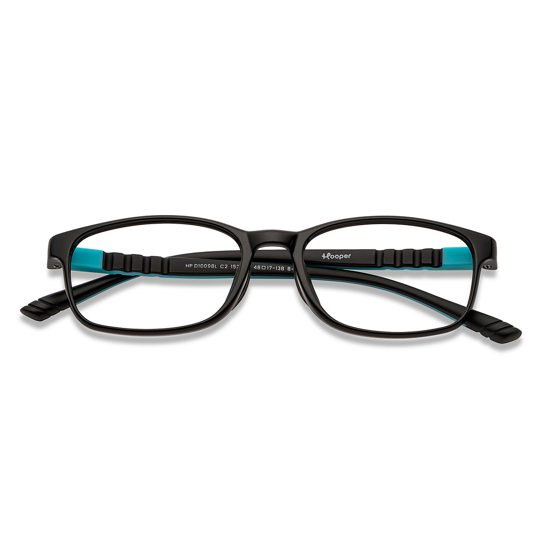 Hooper Screen Glasses Kids Glasses: Black Sky Blue Full Rim Rectangle Kids 8-12 yrs Computer Glasses Digi Hooper HP D10098L-C2 left side