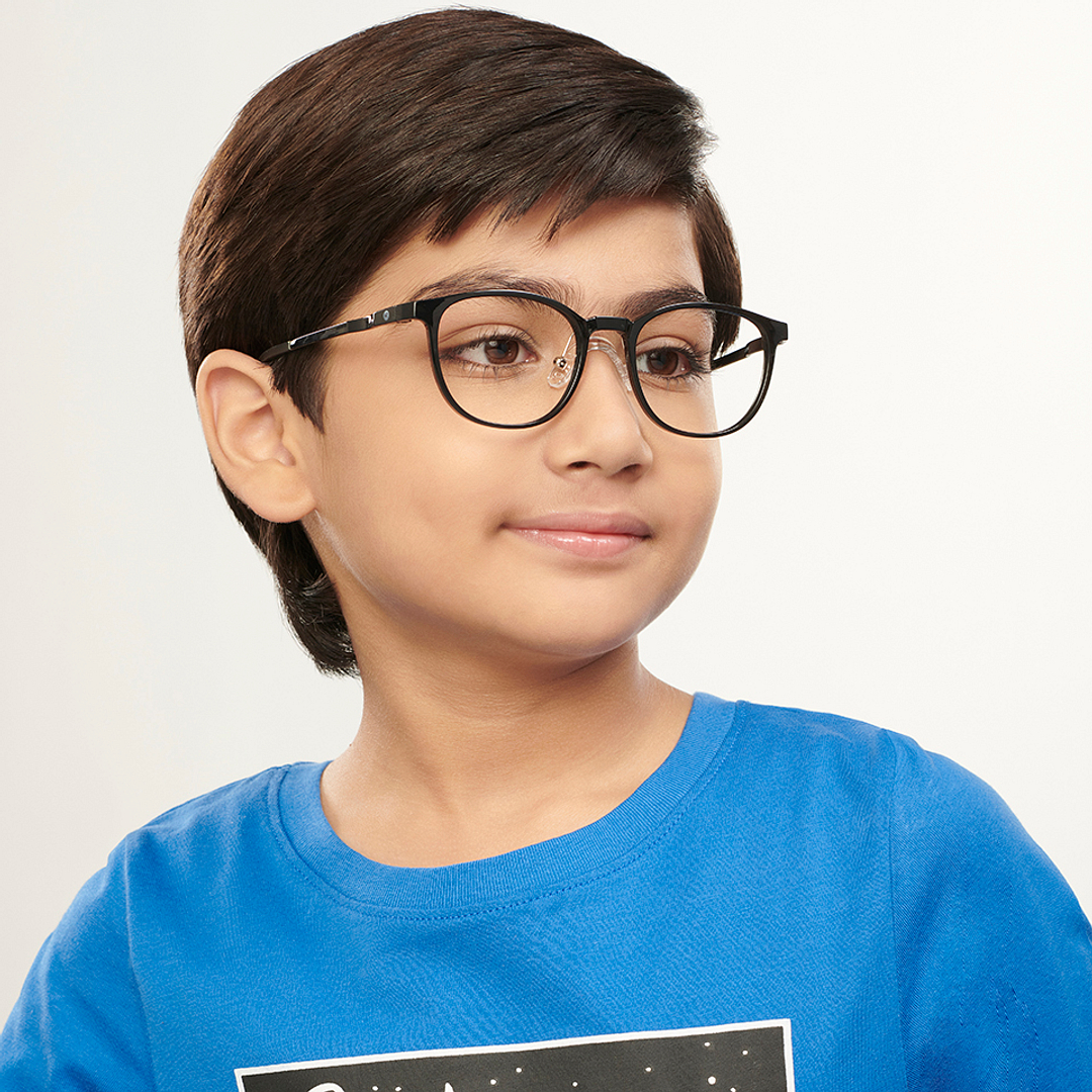 Hooper Screen Glasses Kids Glasses: Black Sky Blue Full Rim Round Kids 8-12 yrs Computer Glasses Digi Hooper HP D10093L-C3 right side