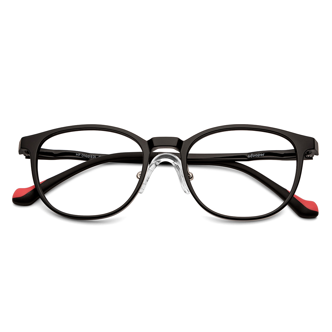 Hooper Screen Glasses Kids Glasses: Black Sky Blue Full Rim Round Kids 8-12 yrs Computer Glasses Digi Hooper HP D10093L-C3 left side