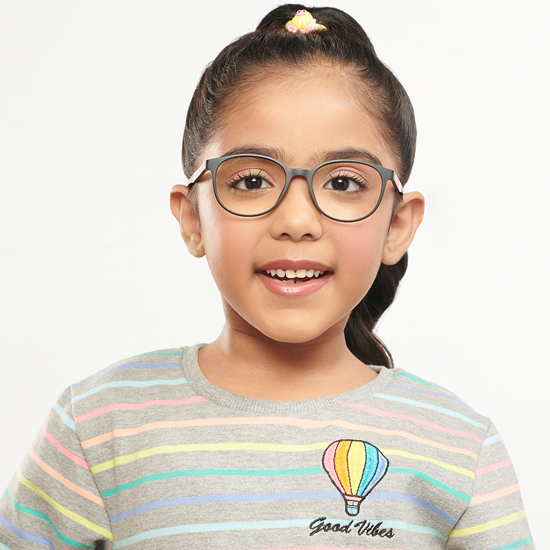 Hooper Screen Glasses Kids Glasses: Black White Pink Full Rim Round Kids 5-8 yrs Computer Glasses Digi Hooper HP D10087M-C3 left side