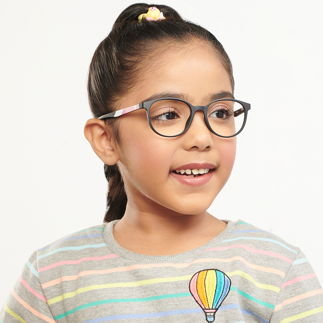Hooper Screen Glasses Kids Glasses: Black White Pink Full Rim Round Kids 5-8 yrs Computer Glasses Digi Hooper HP D10087M-C3 right side