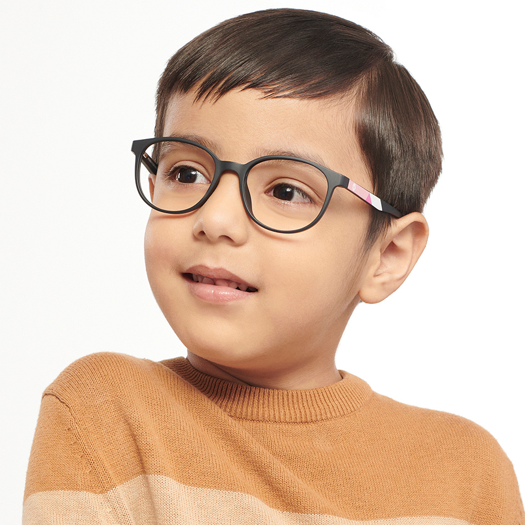 Hooper Screen Glasses Kids Glasses: Black White Pink Full Rim Round Kids 5-8 yrs Computer Glasses Digi Hooper HP D10087M-C3 right side