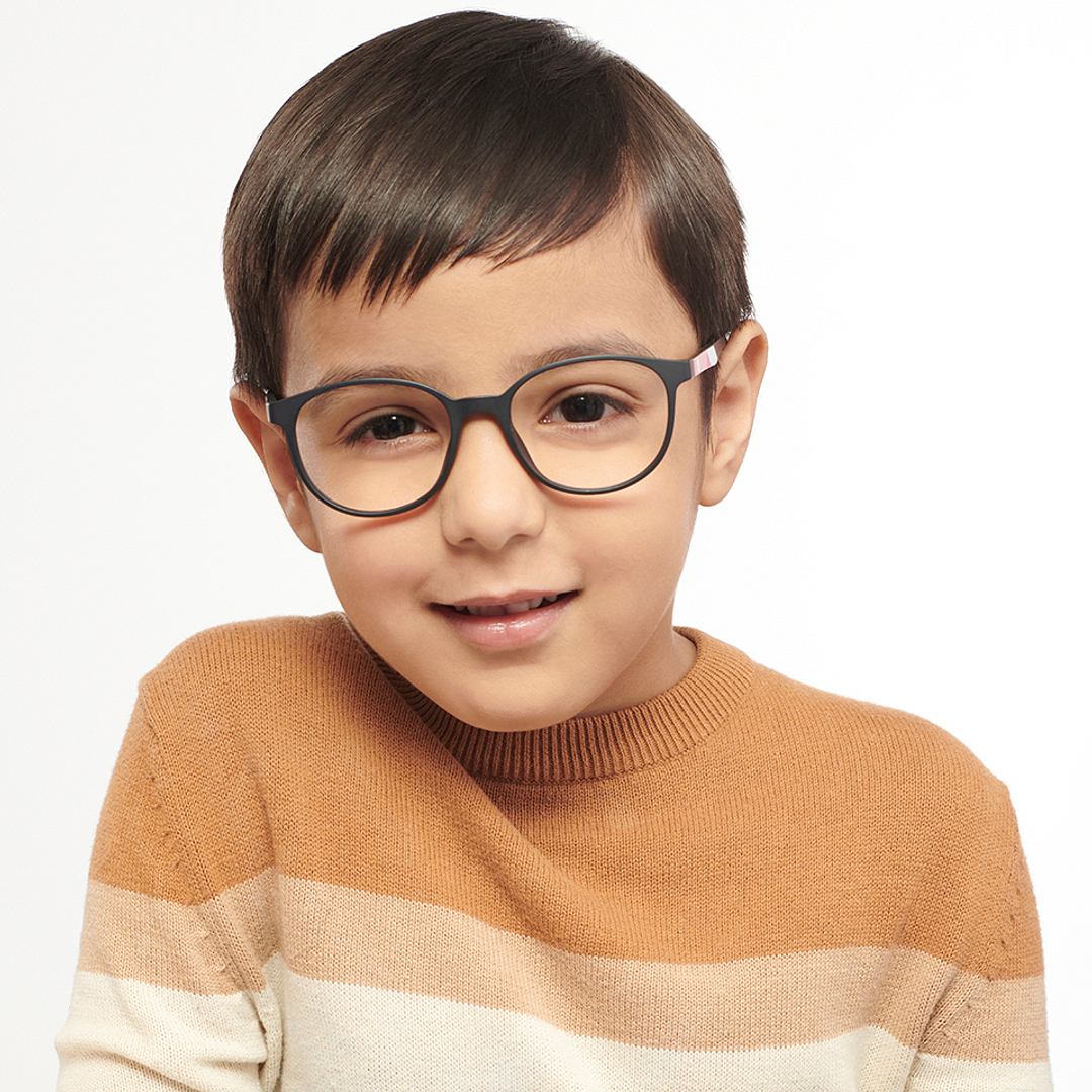 Hooper Screen Glasses Kids Glasses: Black White Pink Full Rim Round Kids 5-8 yrs Computer Glasses Digi Hooper HP D10087M-C3 left side