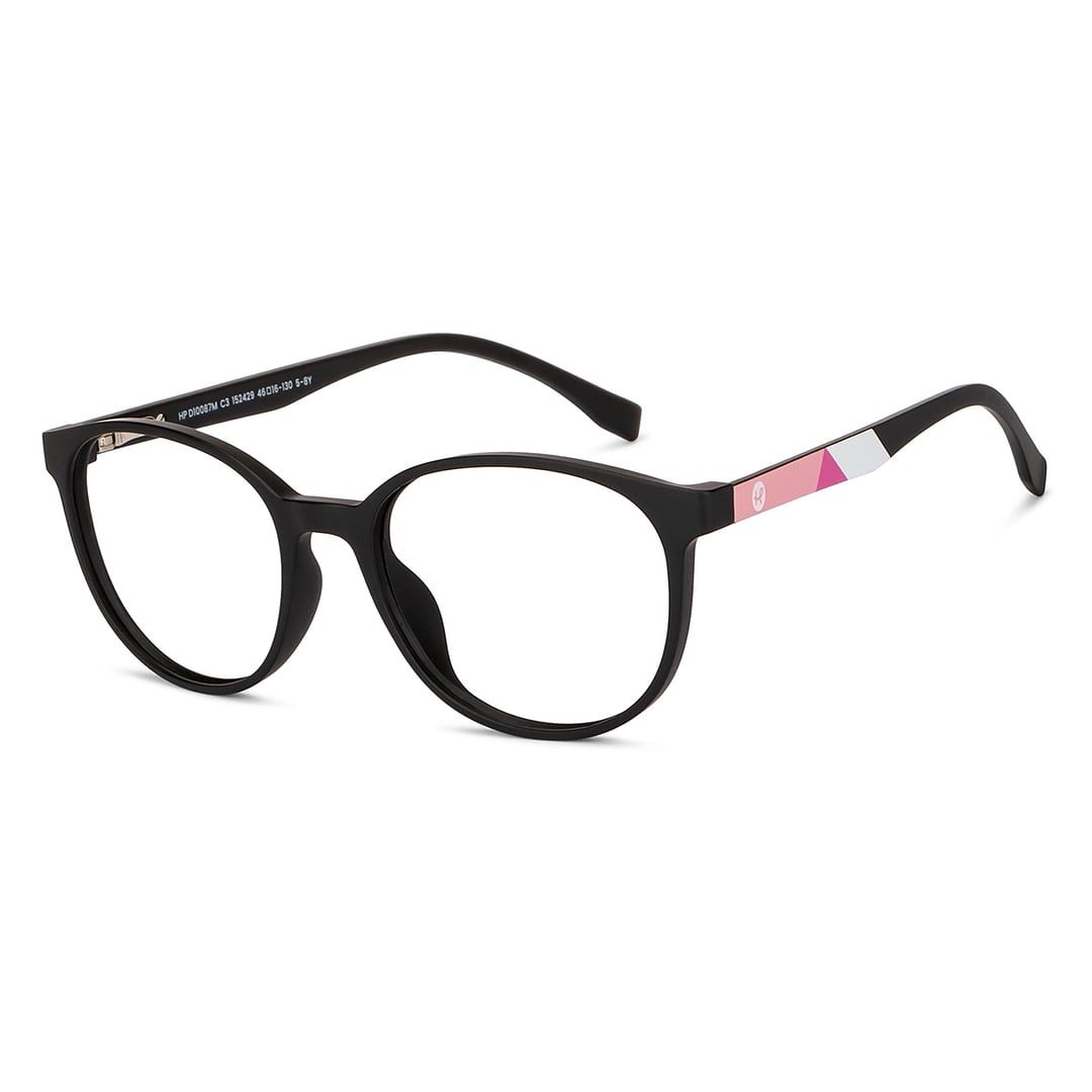 Hooper Screen Glasses Kids Glasses: Black White Pink Full Rim Round Kids 5-8 yrs Computer Glasses Digi Hooper HP D10087M-C3 right side