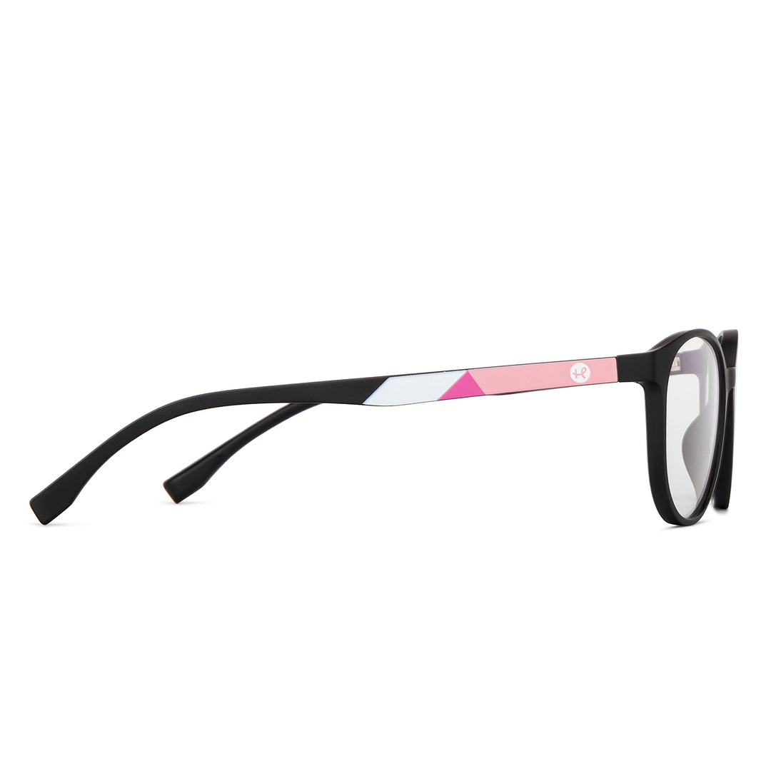 Hooper Screen Glasses Kids Glasses: Black White Pink Full Rim Round Kids 5-8 yrs Computer Glasses Digi Hooper HP D10087M-C3 left side
