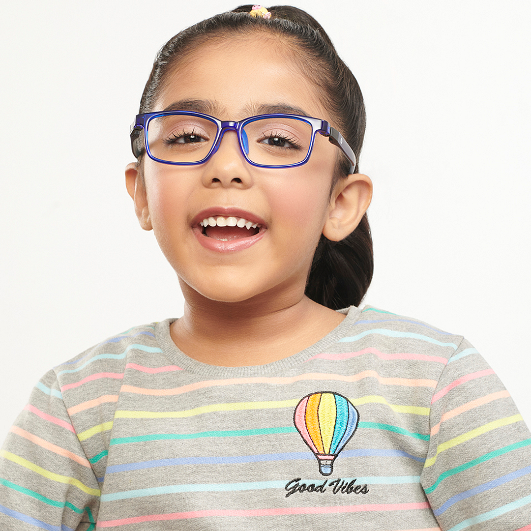 Hooper Screen Glasses Kids Glasses: Blue Green Transparent Full Rim Rectangle Kids 8-12 yrs Computer Glasses Digi Hooper HP D10101M-C2 left side