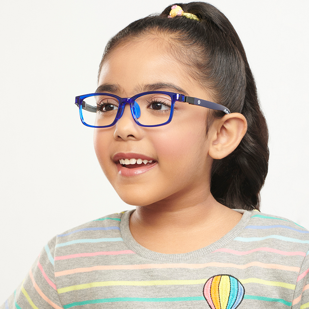Hooper Screen Glasses Kids Glasses: Blue Green Transparent Full Rim Rectangle Kids 8-12 yrs Computer Glasses Digi Hooper HP D10101M-C2 right side