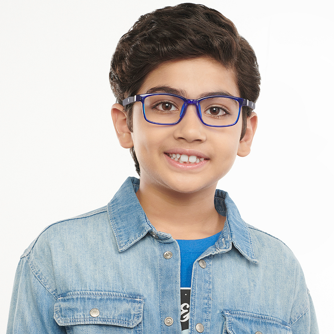 Hooper Screen Glasses Kids Glasses: Blue Green Transparent Full Rim Rectangle Kids 8-12 yrs Computer Glasses Digi Hooper HP D10101M-C2 right side