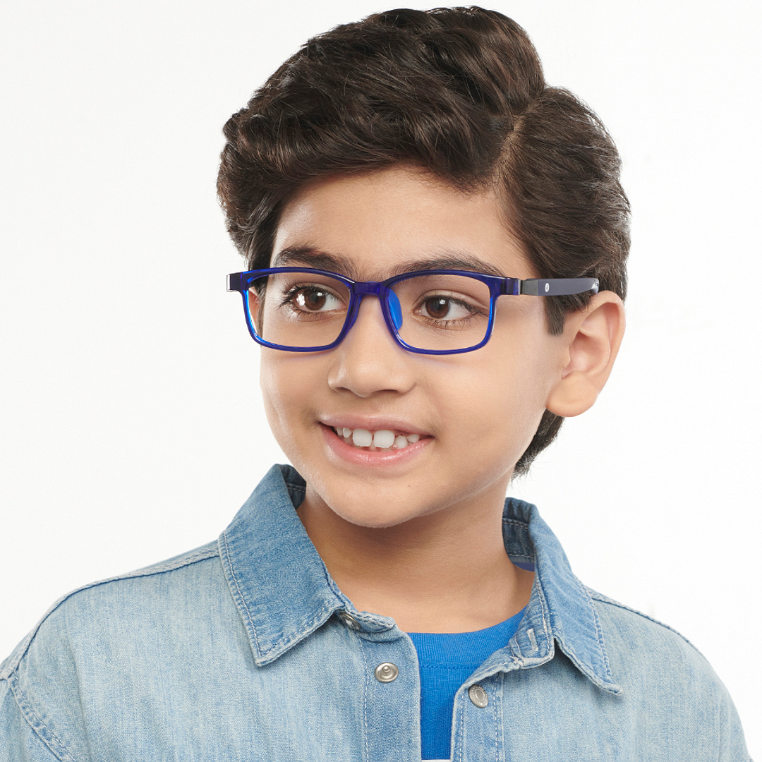 Hooper Screen Glasses Kids Glasses: Blue Green Transparent Full Rim Rectangle Kids 8-12 yrs Computer Glasses Digi Hooper HP D10101M-C2 left side