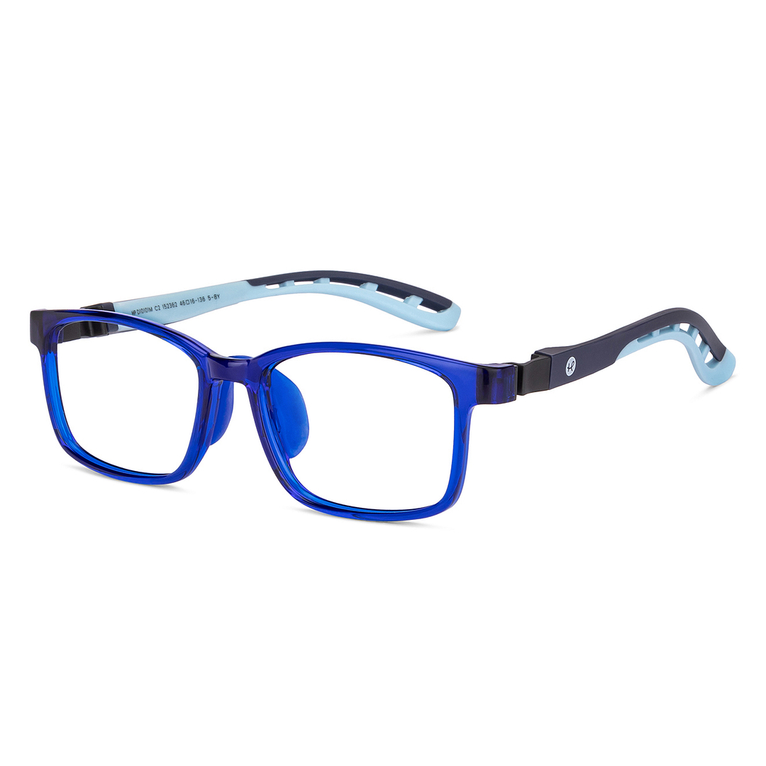Hooper Screen Glasses Kids Glasses: Blue Green Transparent Full Rim Rectangle Kids 8-12 yrs Computer Glasses Digi Hooper HP D10101M-C2 left side