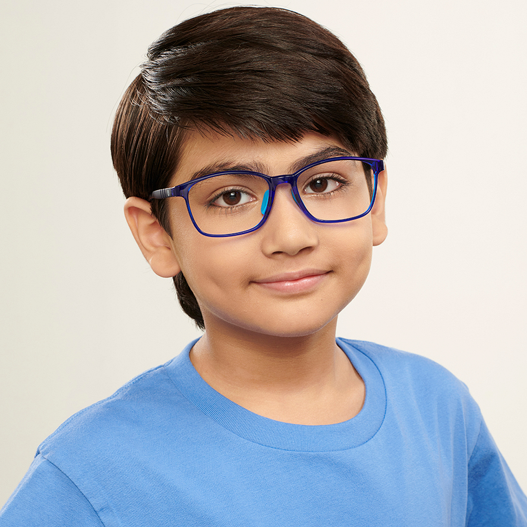 Hooper Screen Glasses Kids Glasses: Blue Green Transparent Full Rim Rectangle Kids 8-12 yrs Computer Glasses Digi Hooper HP D10095L-C2 left side