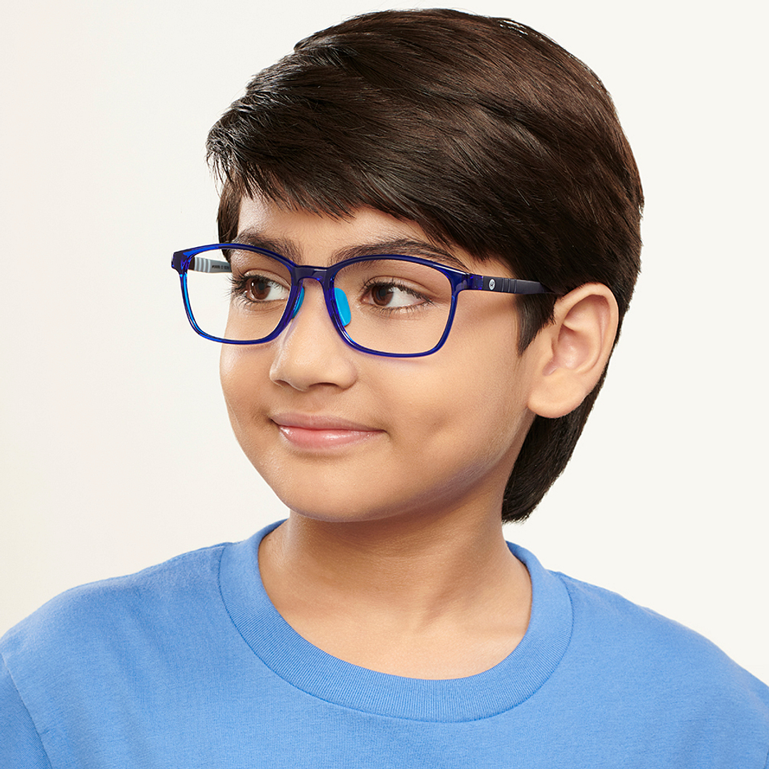 Hooper Screen Glasses Kids Glasses: Blue Green Transparent Full Rim Rectangle Kids 8-12 yrs Computer Glasses Digi Hooper HP D10095L-C2 right side