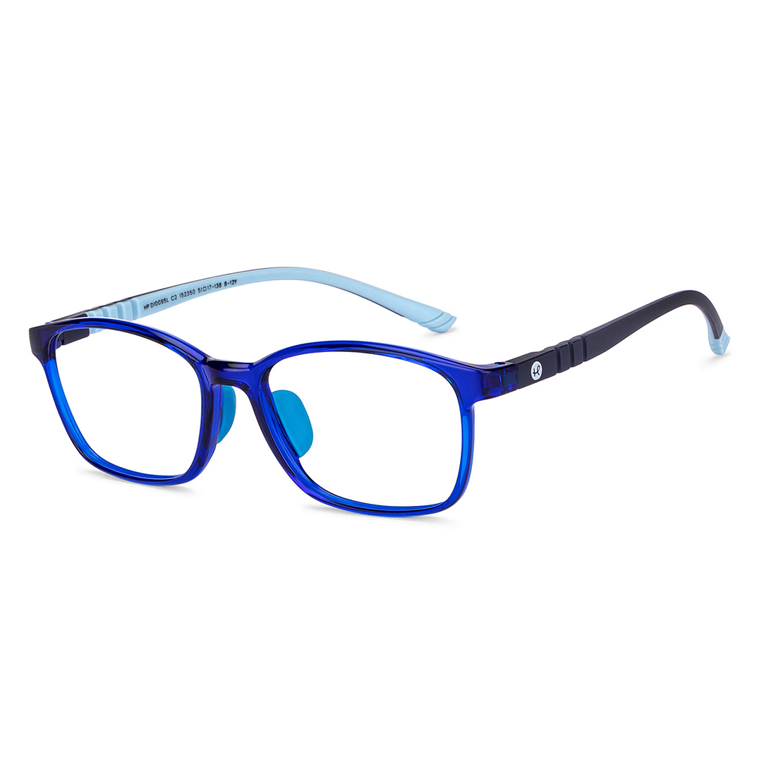 Hooper Screen Glasses Kids Glasses: Blue Green Transparent Full Rim Rectangle Kids 8-12 yrs Computer Glasses Digi Hooper HP D10095L-C2 right side