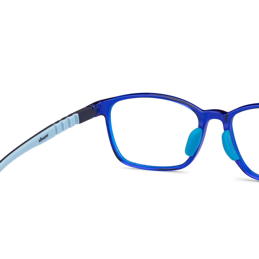 Hooper Screen Glasses Kids Glasses: Blue Green Transparent Full Rim Rectangle Kids 8-12 yrs Computer Glasses Digi Hooper HP D10095L-C2 right side
