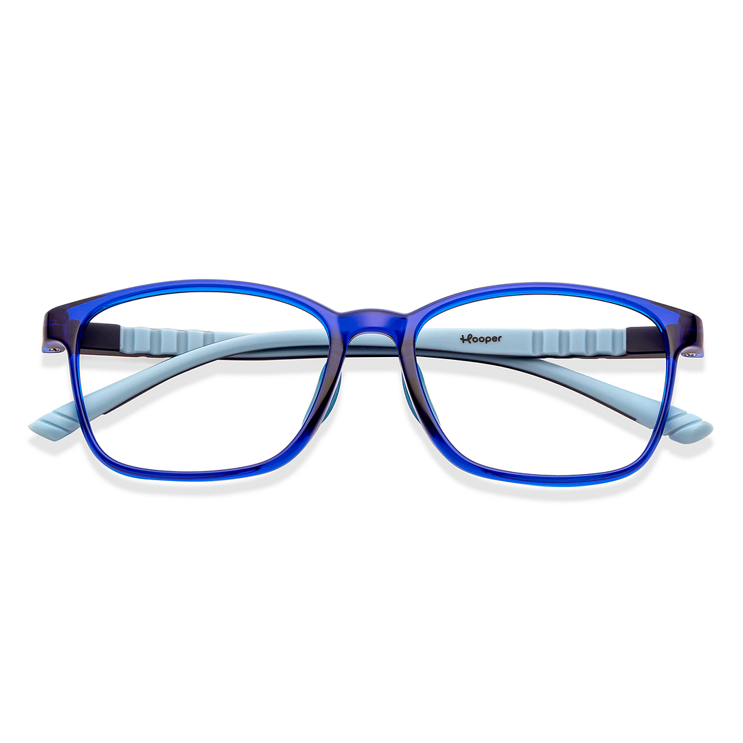 Hooper Screen Glasses Kids Glasses: Blue Green Transparent Full Rim Rectangle Kids 8-12 yrs Computer Glasses Digi Hooper HP D10095L-C2 left side