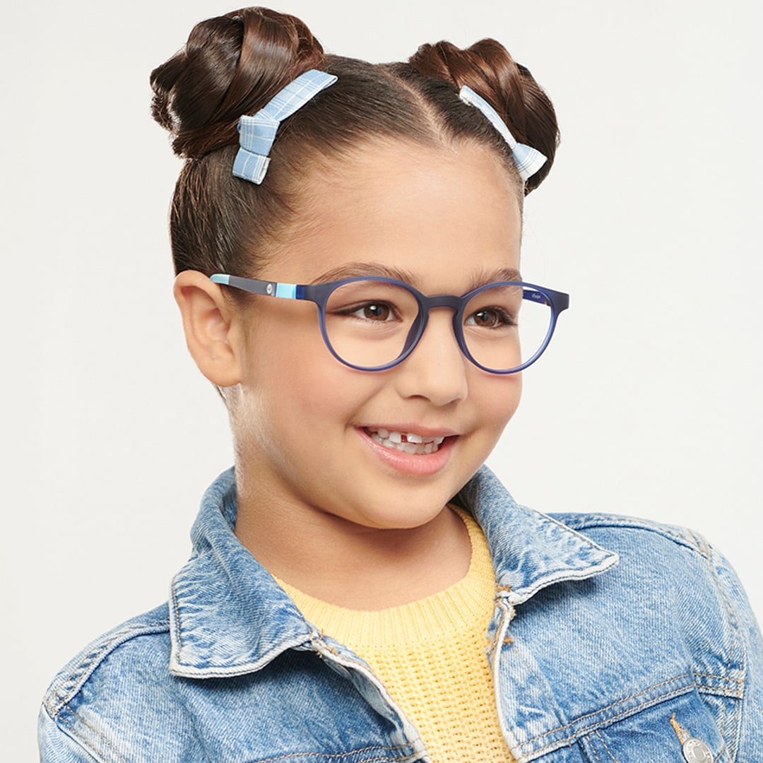 Hooper Screen Glasses Kids Glasses: Blue Sky Blue Full Rim Round Kids 8-12 Yrs Computer Glasses Digi Hooper HP D10003L-C2 left side