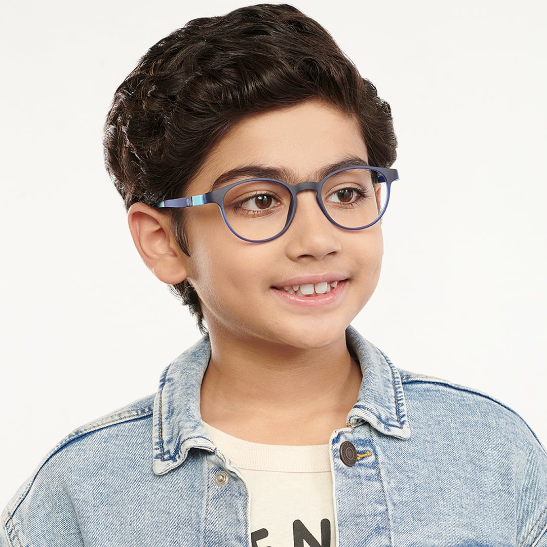 Hooper Screen Glasses Kids Glasses: Blue Sky Blue Full Rim Round Kids 8-12 Yrs Computer Glasses Digi Hooper HP D10003L-C2 right side