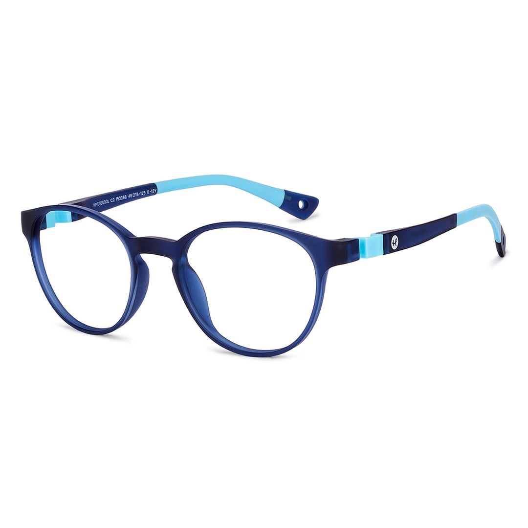 Hooper Screen Glasses Kids Glasses: Blue Sky Blue Full Rim Round Kids 8-12 Yrs Computer Glasses Digi Hooper HP D10003L-C2 left side