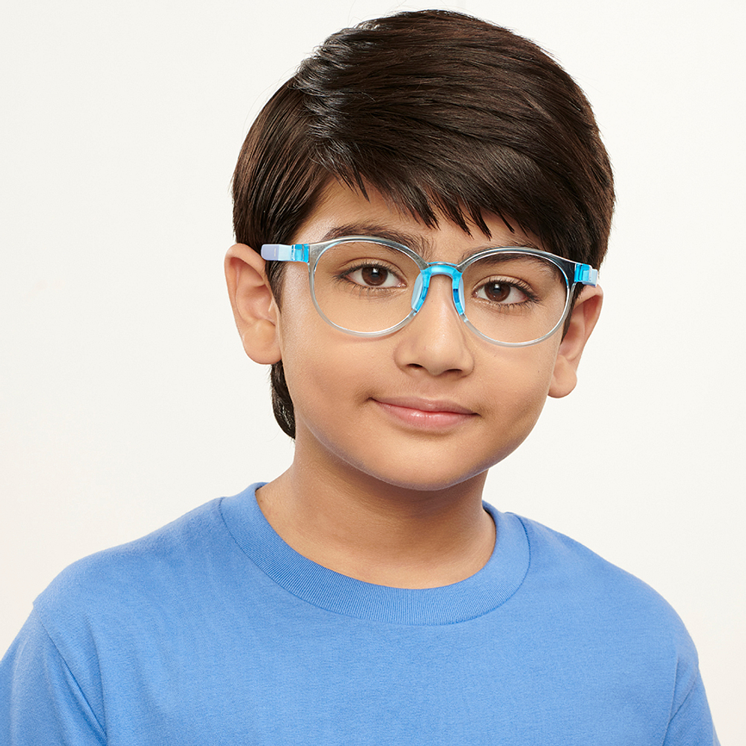 Hooper Screen Glasses Kids Glasses: Blue Transparent Blue Black Full Rim Round Kids 8-12 yrs Computer Glasses Digi Hooper HP D10102L-C1 left side