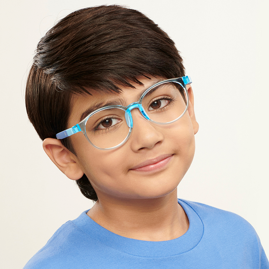 Hooper Screen Glasses Kids Glasses: Blue Transparent Blue Black Full Rim Round Kids 8-12 yrs Computer Glasses Digi Hooper HP D10102L-C1 right side
