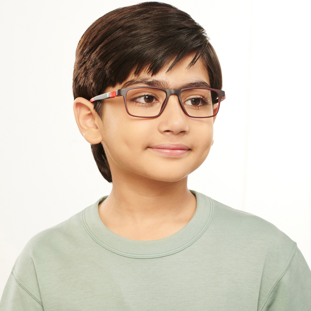 Hooper Screen Glasses Kids Glasses: Dark Maroon Red Black Full Rim Rectangle Kids 5-8 yrs Hooper Digi Hooper HP D10006L-C1 left side