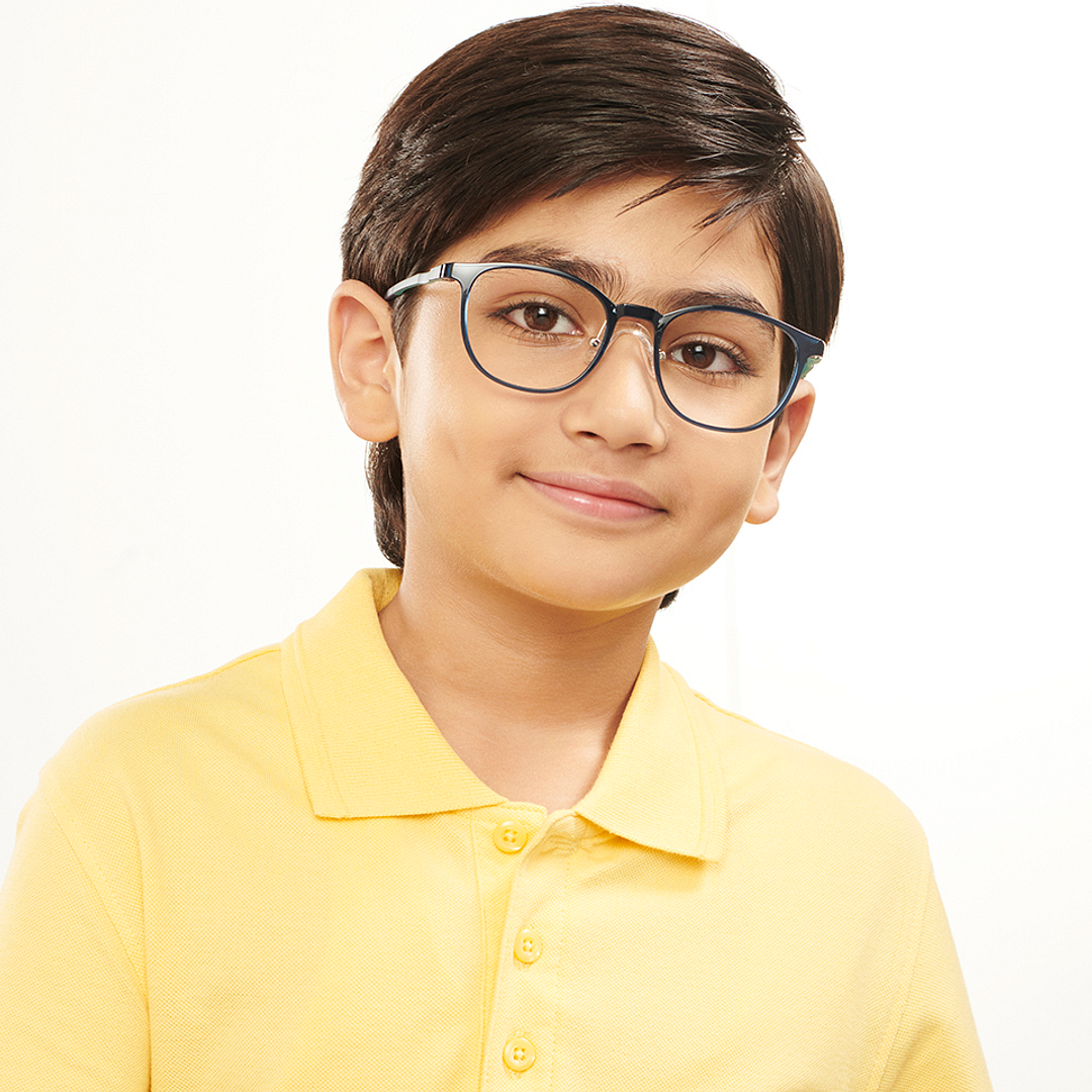 Hooper Screen Glasses Kids Glasses: Green Black Full Rim Round Kids 8-12 yrs Computer Glasses Digi Hooper HP D10093L-C2 left side