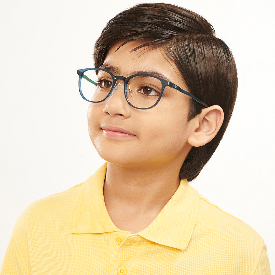 Hooper Screen Glasses Kids Glasses: Green Black Full Rim Round Kids 8-12 yrs Computer Glasses Digi Hooper HP D10093L-C2 right side