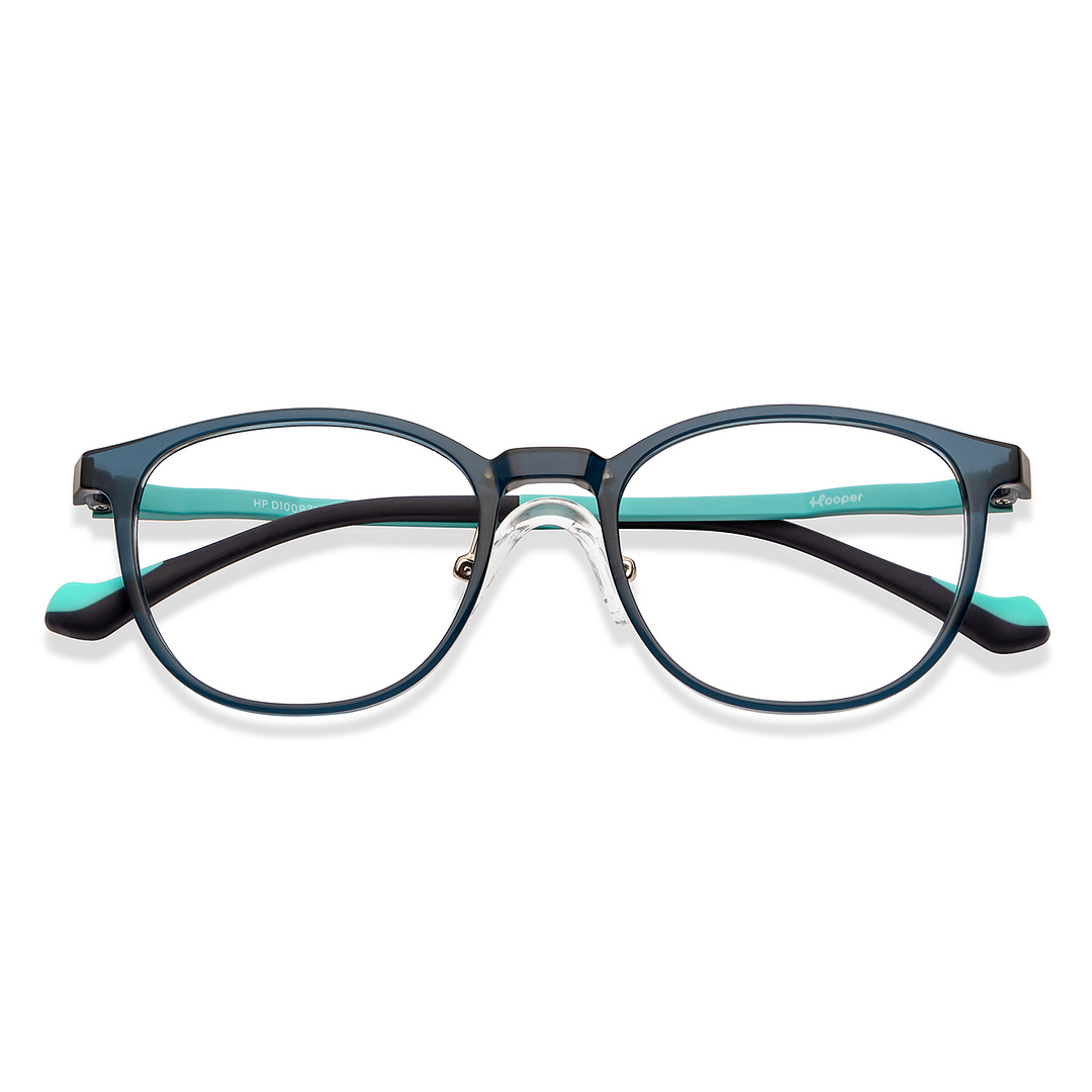 Hooper Screen Glasses Kids Glasses: Green Black Full Rim Round Kids 8-12 yrs Computer Glasses Digi Hooper HP D10093L-C2 left side