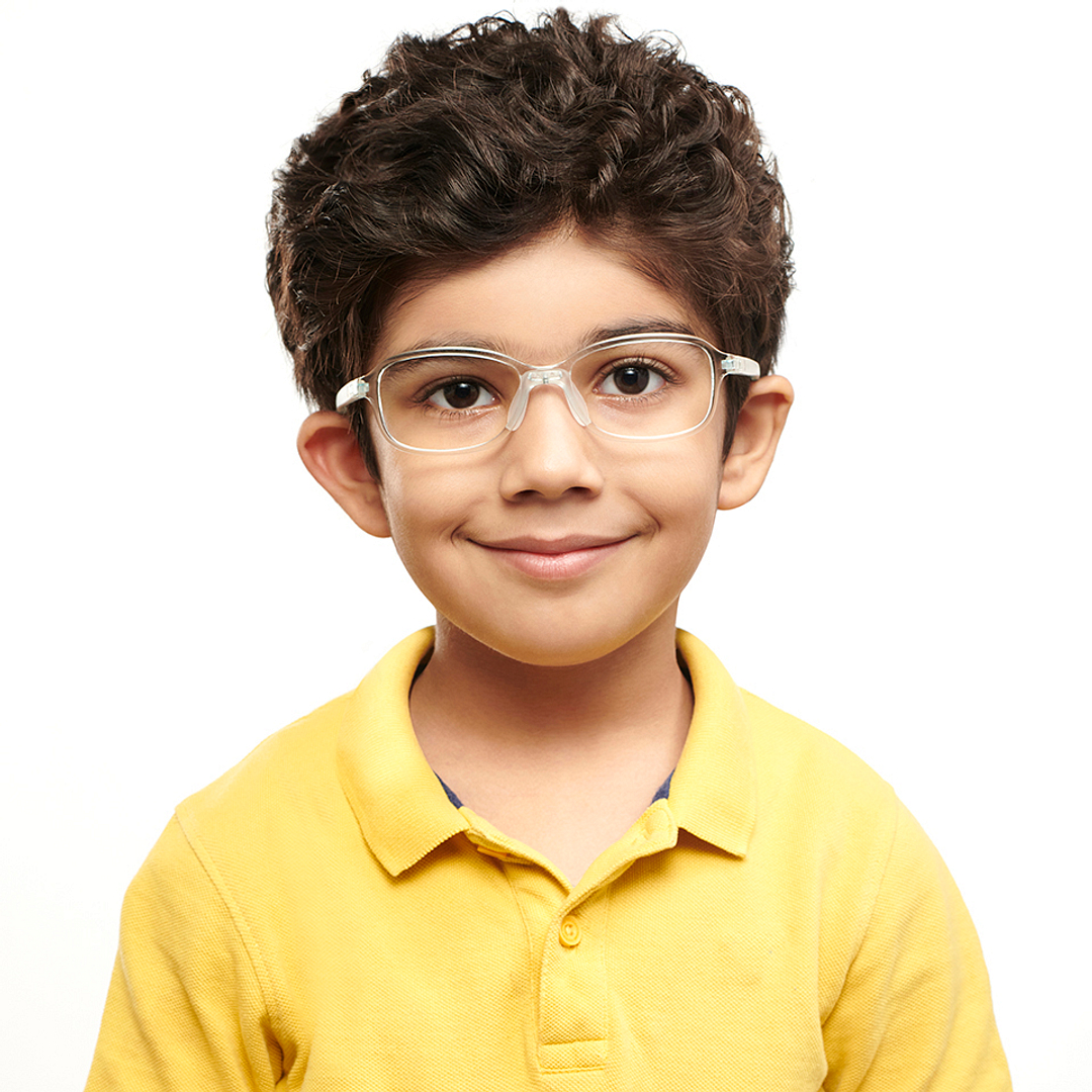 Hooper Screen Glasses Kids Glasses: Green Transparent Full Rim Rectangle Kids 5-8 Yrs Computer Glasses Digi Hooper HP D10105M-C2 left side