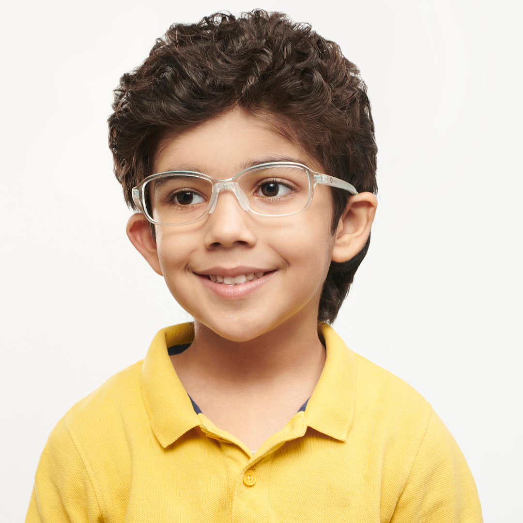 Hooper Screen Glasses Kids Glasses: Green Transparent Full Rim Rectangle Kids 5-8 Yrs Computer Glasses Digi Hooper HP D10105M-C2 right side