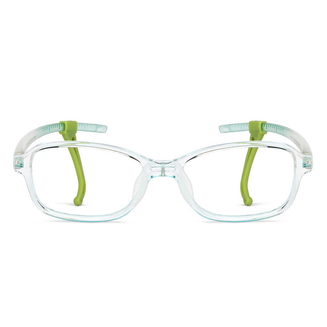 Hooper Screen Glasses Kids Glasses: Green Transparent Full Rim Rectangle Kids 5-8 Yrs Computer Glasses Digi Hooper HP D10105M-C2 left side