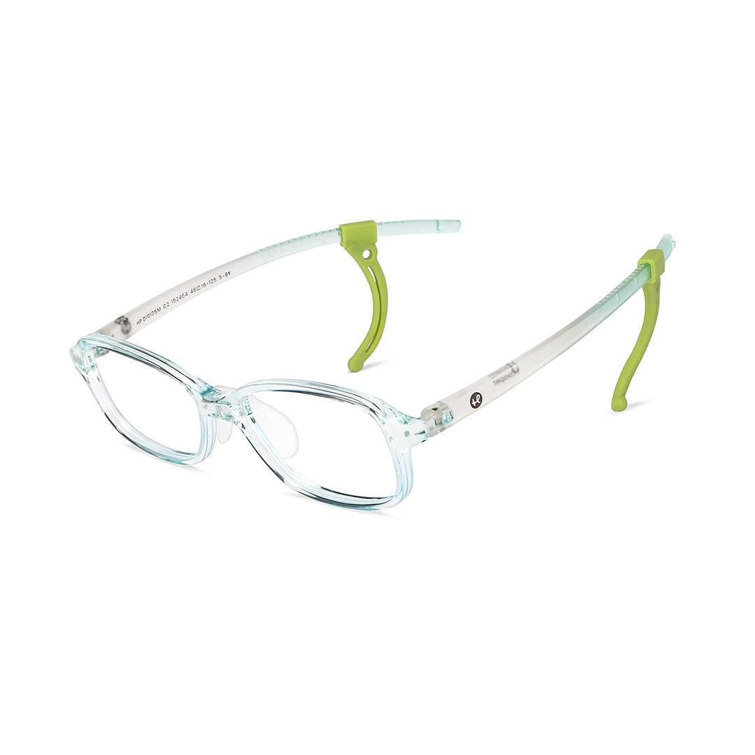 Hooper Screen Glasses Kids Glasses: Green Transparent Full Rim Rectangle Kids 5-8 Yrs Computer Glasses Digi Hooper HP D10105M-C2 right side